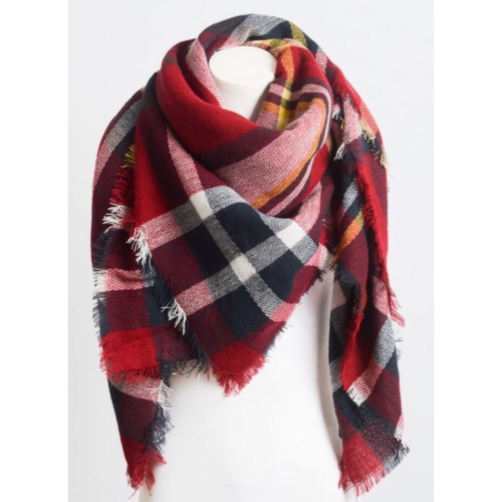 🍁 Burgundy Tartan Plaid Oversize Blanket Scarf 🍁 - Picture 2 of 2